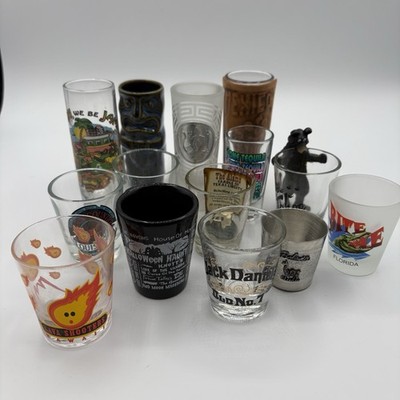 Vintage Shot Glasses Various States Countries Destinations Vacation Spots Lot 14