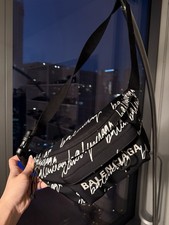 Balenciaga Logo Scribble Print Nylon Belt Bag In Black One Size