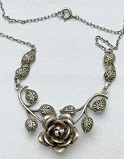 Jugendstil Halskette Necklace Rose Markasit  835 Silber Kette Collier Nr.396