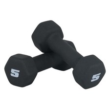 Barbell 5 LB Neoprene Dumbbell Hand Weights - Pair  Black