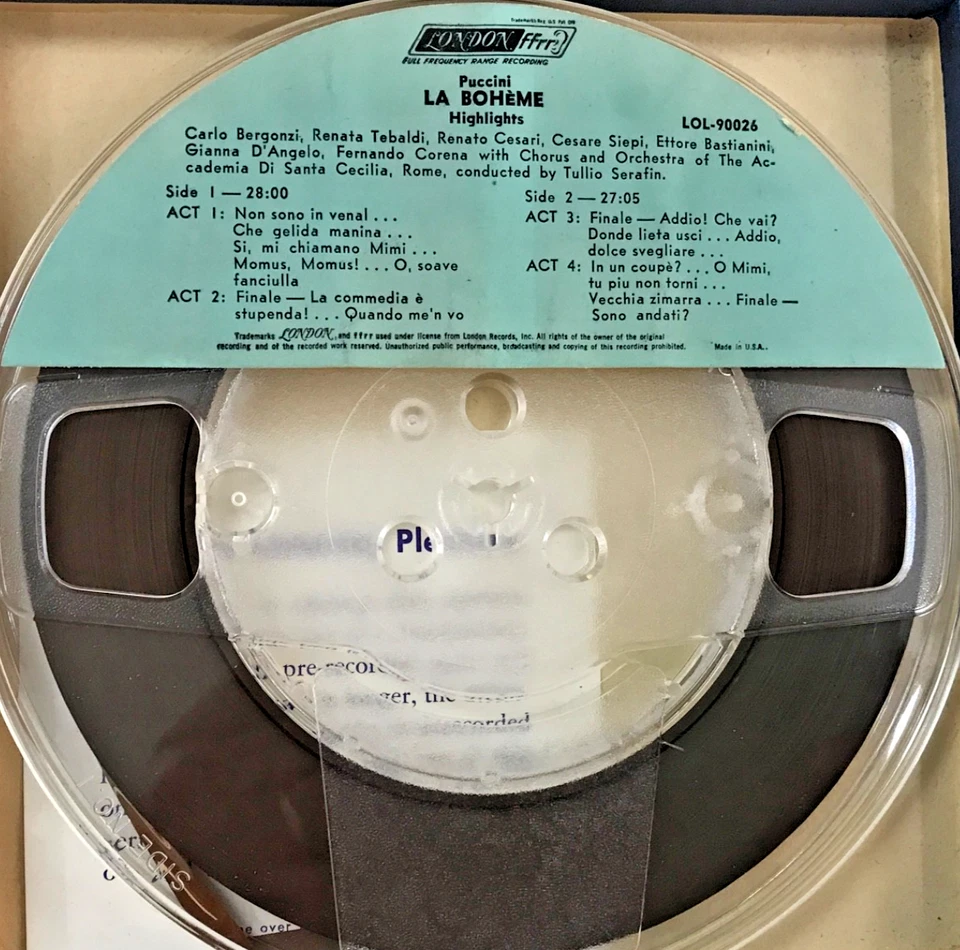 7-1/2ips Puccini La Boheme Highlights Tebaldi Bergonzi Reel Tape - Image 2 of 3
