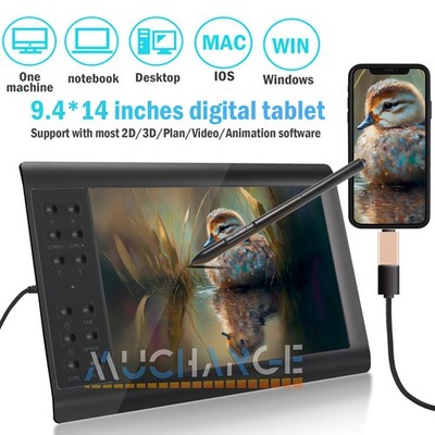 10''x 6''  Digital Graphic Drawing Tablet Pad 12 Smart Keys + Battery-free pen