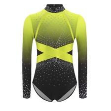 Girls Rhinestone Long Sleeve Ballet Dance Leotard Rhythmic Gymnastics Jumpsuit