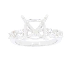 Sterling Silver Semi Mount Ring Setting Cushion 10x10mm Accent White Topaz Ring