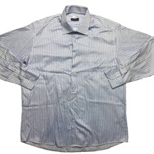 Valentino Dress Shirt Mens 2XL (44.5) White Blue Long Sleeve Button Up Stripe