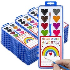 Valentines Day Gifts for Kids, 24 Pack Watercolor Paint Set with Paintbrush f...