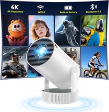 HOTPEAK Mini Projector WiFi  Bluetooth Built-in Rechargeable Battery 4K Auto