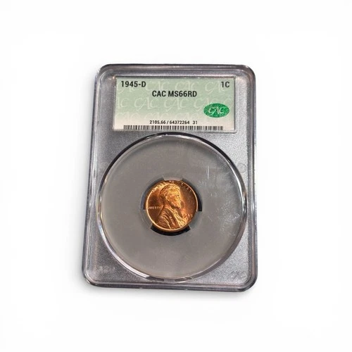 1945 D LINCOLN WHEAT PENNY CAC MS 66 RD, FREE SHIPPING, 1/22