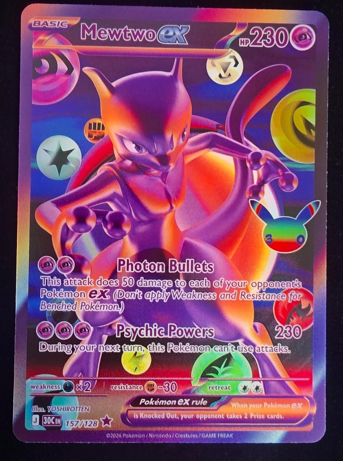 Mewtwo ex 157/128 Futuristic Rare ME: 30th Celebration Pokemon Holo Near Mint