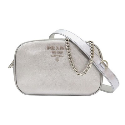 PRADA Metallic Saffiano Leather Camera Crossbody Bag Silver | eBay