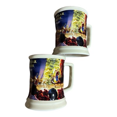 The Polar Express Train Ride 3D Raised Ceramic Hot Chocolate Mugs Movie Set Of 2