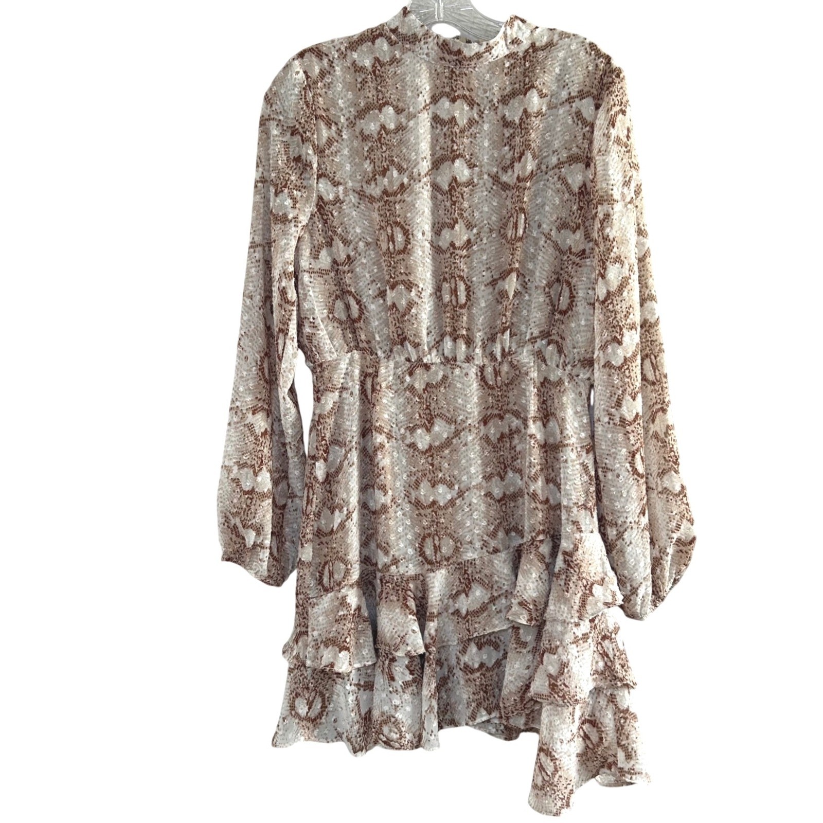 Snakeskin Print Dress Long Sleeve Ruffle Mini Dress women's Medium festival bold