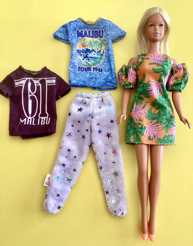 Vintage 1971 Mattel MALIBU BARBIE Japan TROPICAL DRESS Shirts Taggd Slacks SHOES