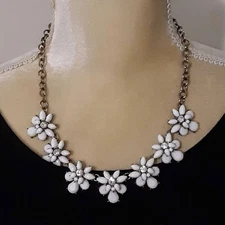 Charming Charlie white enamel floral necklace gold tone chain 16"