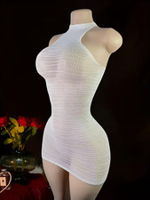 😍White Women's Sexy Sleeveless Bodycon Mesh Dress - High Support, Semi-Sheer 😍