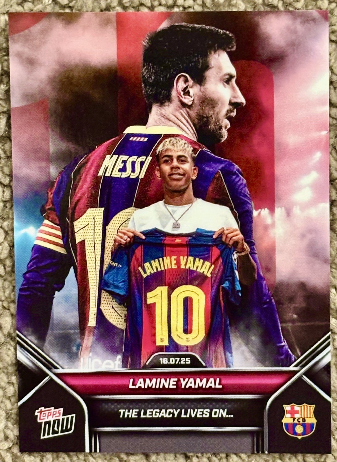 Lamine Yamal & Lionel Messi SP 2025-26 Topps Now Barcelona Legacy Lives On GOAT