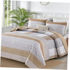 Quilt Size, Bohemian Stripe Quilt Sets 3 Pieces Boho Quilted King Brown