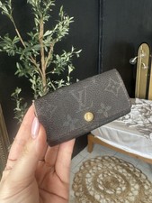 Louis Vuitton Brown Leather Key Holder with Logo and Gold Button Accent