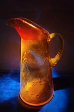 Kanawha Glass 1975-1979 Amber Double Eagle & Stars Vintage 9" Pitcher Amberina 