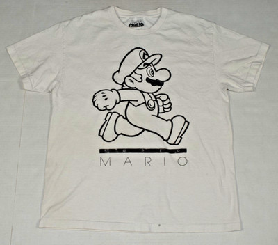 Mens T-Shirt Super Mario Mad Engine Size L 2023 Mario White Graphic Tee