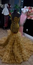 Gold Custom Diamond Prom Dress with Fully Sparkled Train. Size Small. New