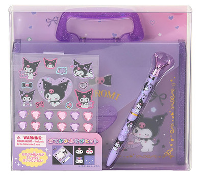 Sanrio Kuromi Stationery Letter Set Purple Glitter Case Pen Stickers Origami