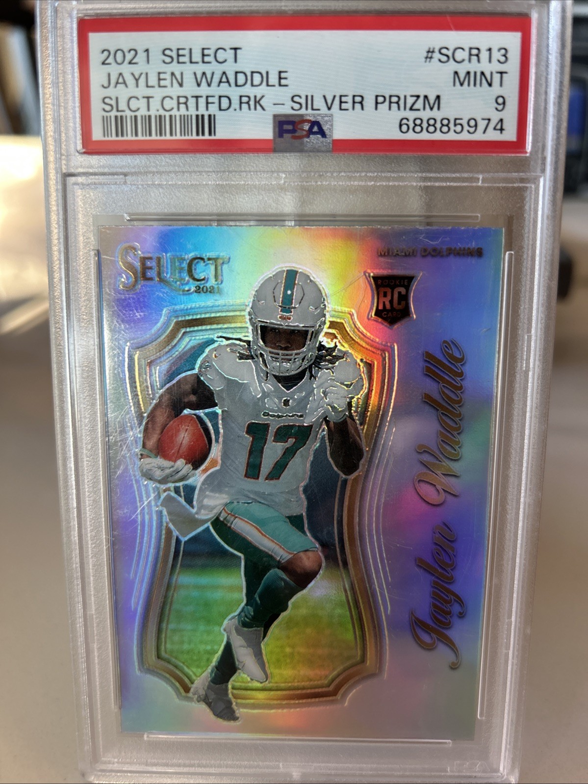 2021 Panini Select Certified Rookies Jaylen Waddle #SCR-13 Silver Prizm PSA 9