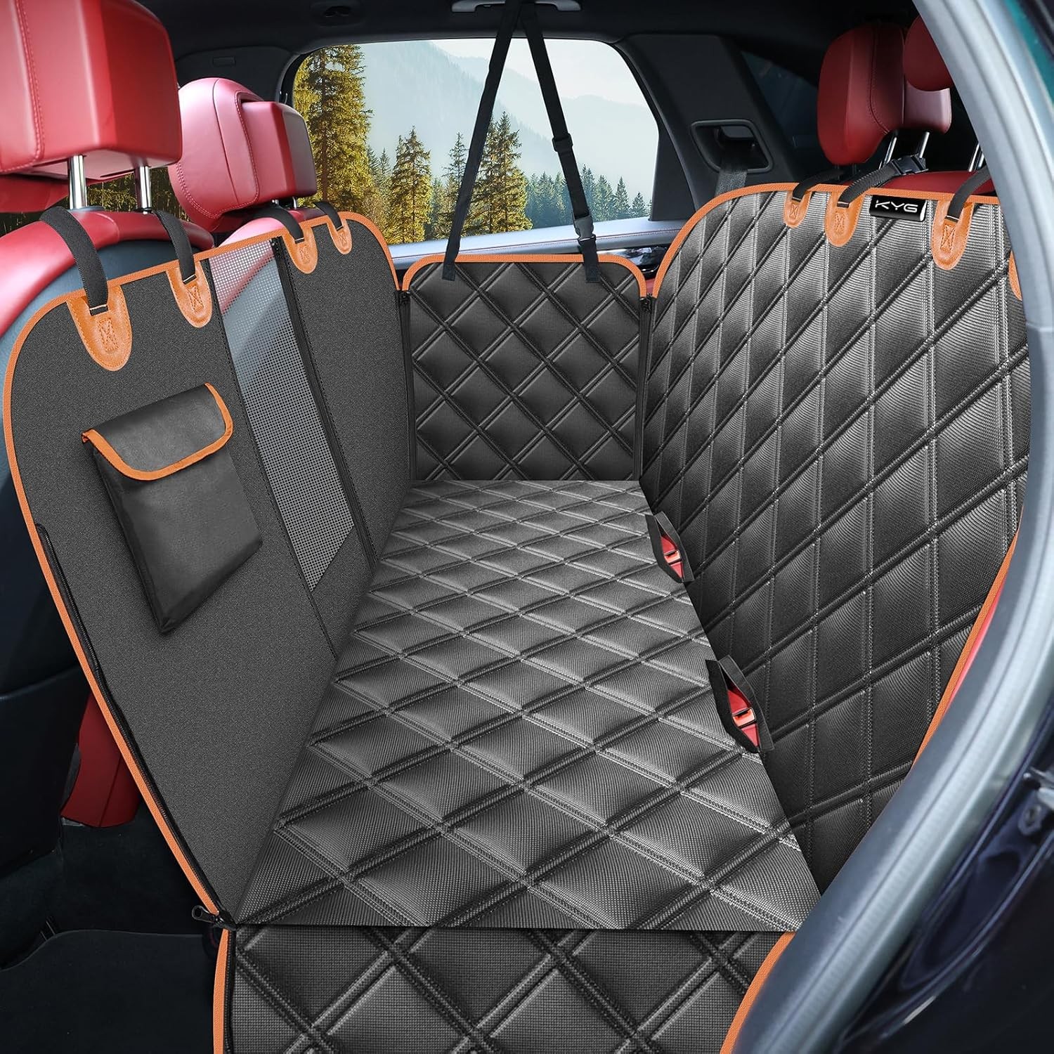 KYG Dog Hammock for Car Back Seats Universal: 135*148cm,Black & Orange