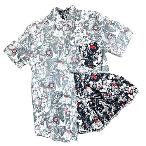 SUPERMAN MEN'S MEDIUM INSIDE OUT DC COMICS SHORT SLEEVE SHIRT BY BIOWORLD Button