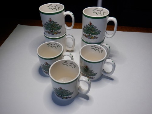 Spode Green Trim Christmas Tree 8 Oz Coffee, Tea Mug ~ New ~ (7) ~ S3324-A6 - Picture 6 of 7