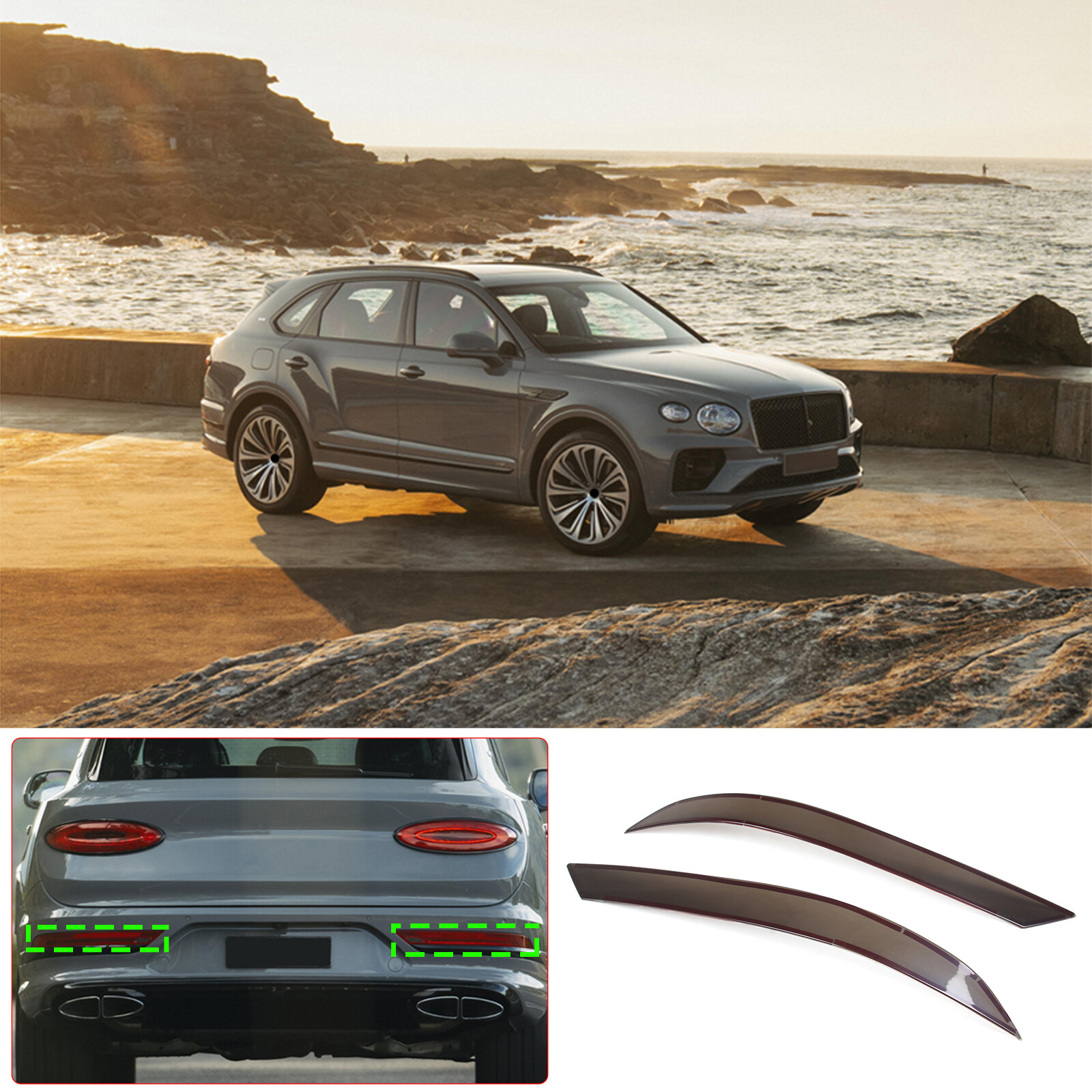 Smoked Rear Tail & Fog Light Blackout Taillight Cover For Bentley Bentayga 21-23