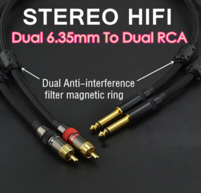 Dual Male 6.35mm 1/4'' Phono Mono to 2×RCA Connector Audio Cable Signal Wire HiFi