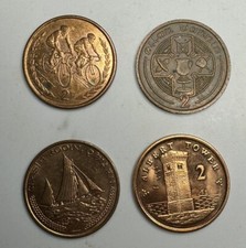 Isle of Man 2p coin set of 4 x coins Boat Cross Cycling Tower Circulated