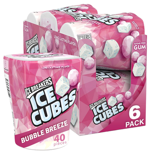 Ice Cubes Bubble Breeze Sugar Free Chewing Gum Bottles, 3.24 Oz (6 Count, 40 Pie