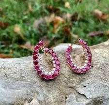 Lab-Created Pink Ruby 2Ct Round Cut Women's Stud Earring 14K Yellow Gold Plated