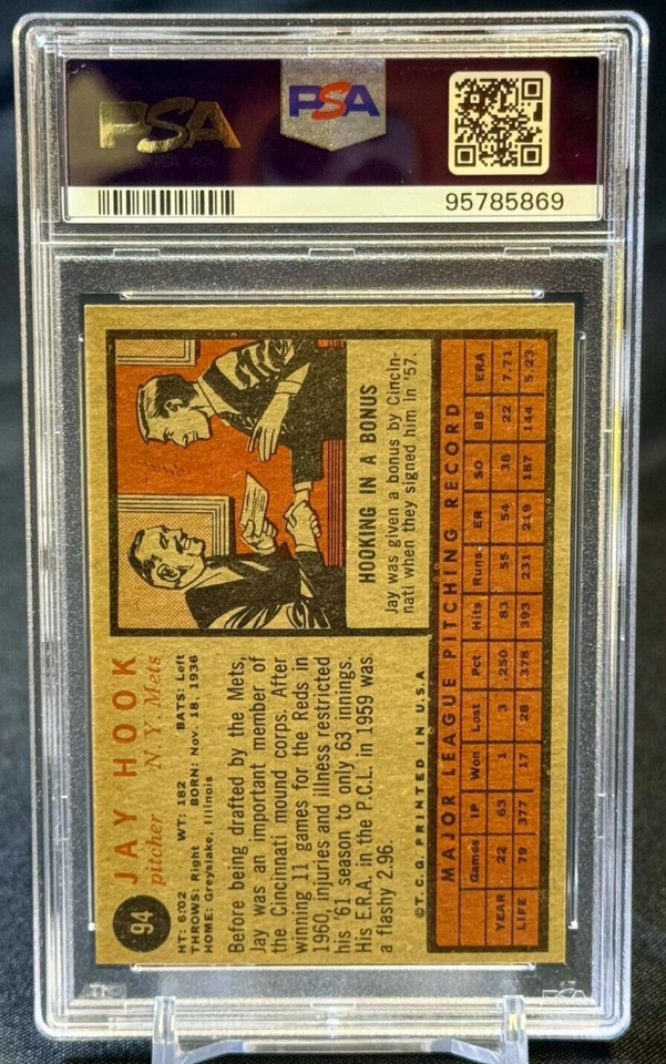 Jay Hook 1962 Topps Baseball PSA 7 NM New York Mets eBay