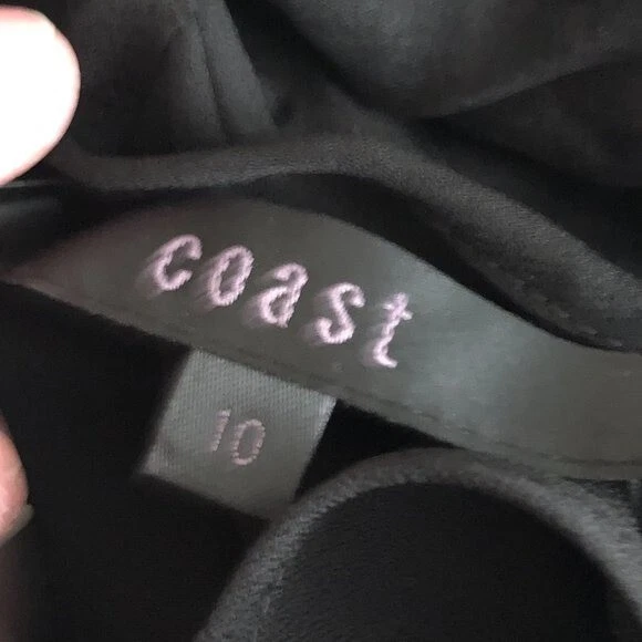 Vestido feminino COAST 100% seda tamanho 10 preto camadas transparentes cintura império fada escura - Imagem 2 de 4