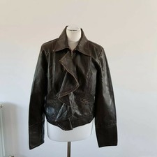 Lee Cooper Brown Faux Leather Biker Jacket 12 Uk Pleather Vegan Frill
