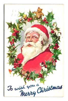 1934 John Red Robe Santa Wishing You a Merry Christmas Postkarte