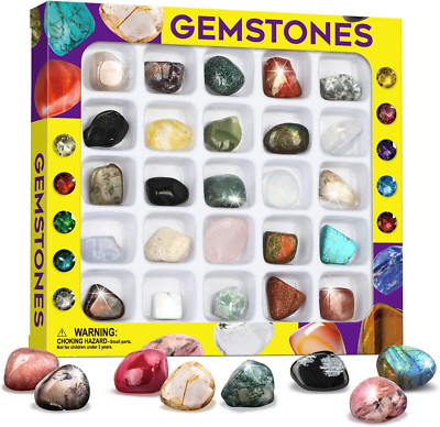 Science Gifts for Kids Boys Girls Geology Kit Gift Gemstone Collection Box 25QTY
