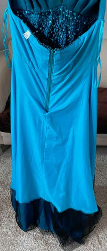 Traumhaftes Damen Abendkleid Gr 38 Türkis Neckholder lang ärmellos Taft Glitzer - Bild 13 von 15