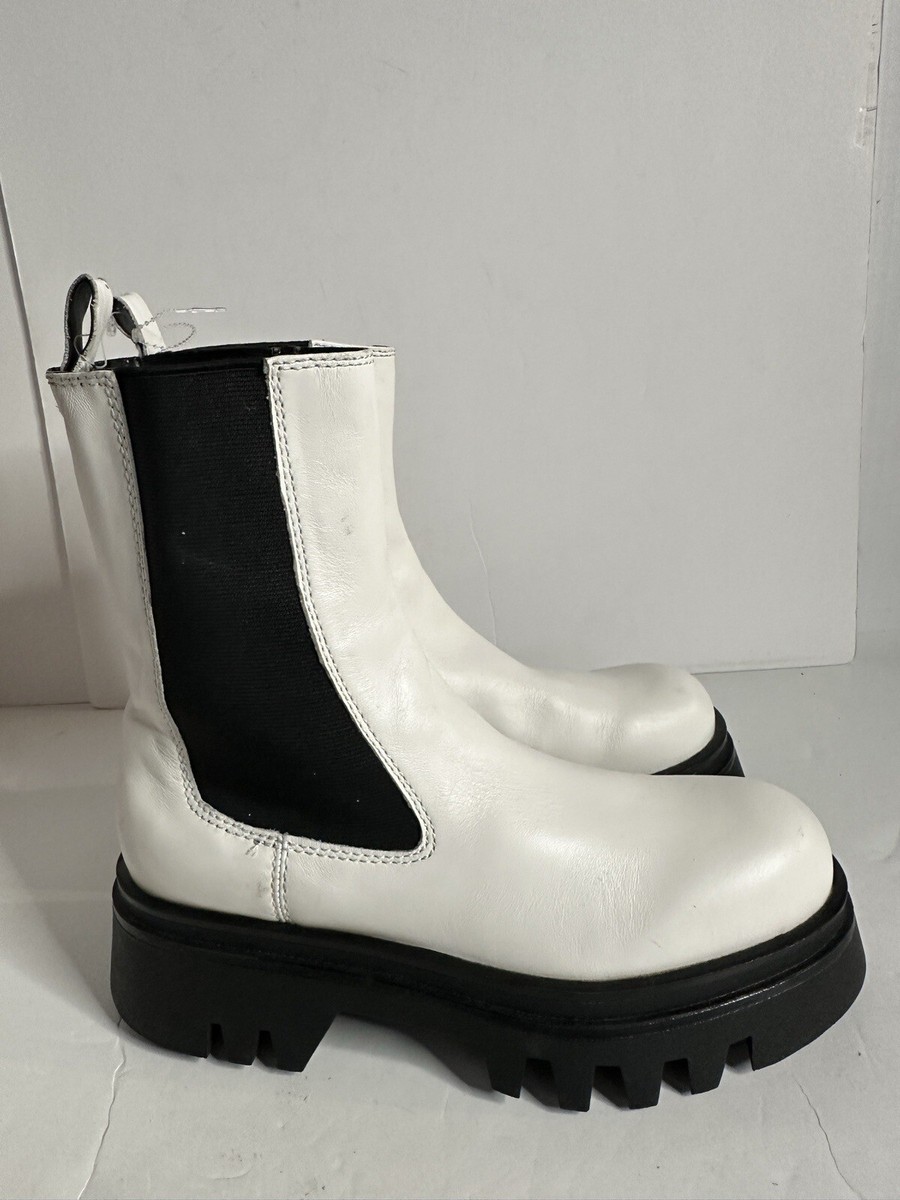 ZARA ホワイト 厚底ハイカットブーツ Zara Chunky/Lug Sole Chelsea Boots Size 7.5 White | eBay