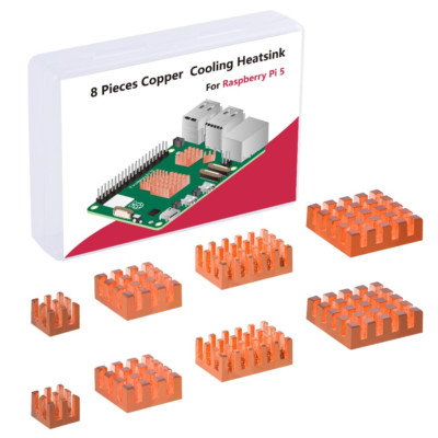 GeeekPi 8pcs Copper Heatsinks for Raspberry  5, Heatsinks CPU Cooler with Therma