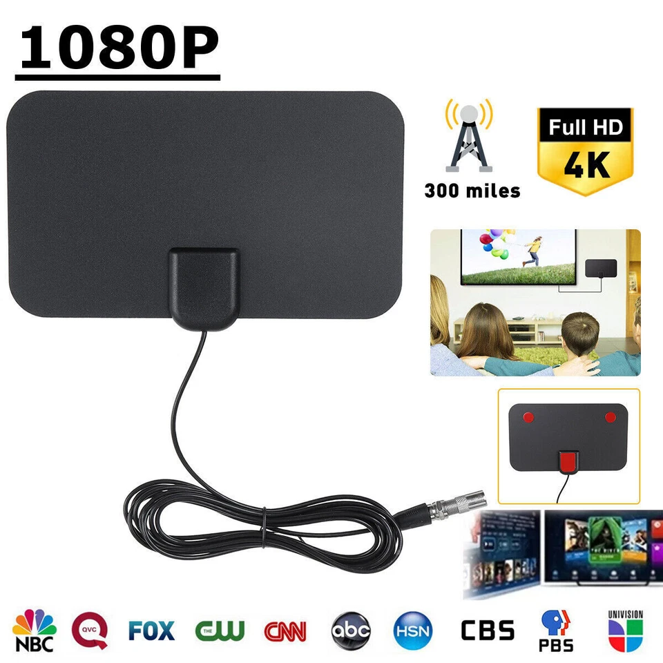 300 Miles Digital TV Antenna Indoor HDTV Amplified Signal Booster 4K HD 1080P