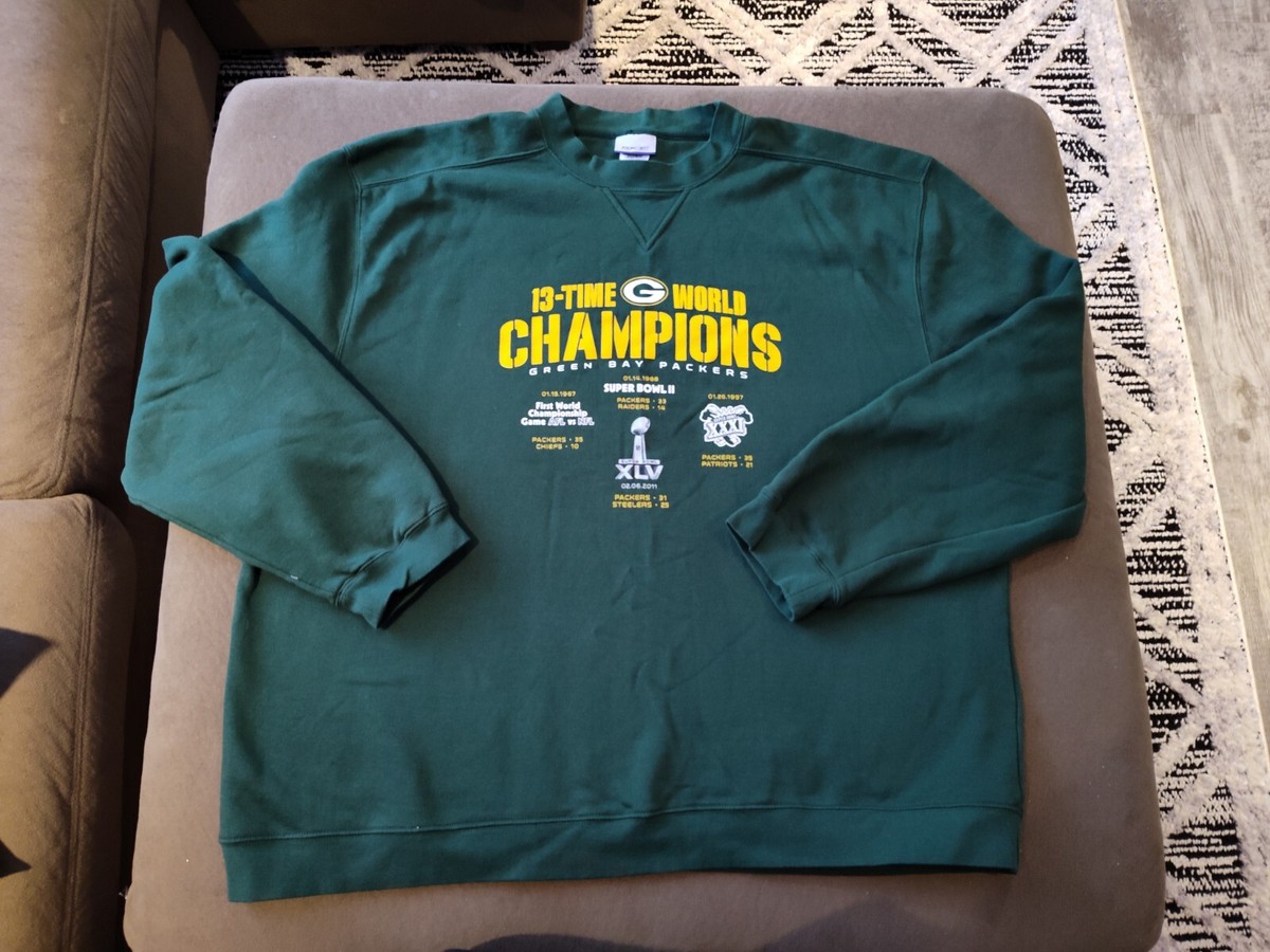 Vintage NFL Green Bay Packers Reebok Sweatshirt Mens 2XL 13-time