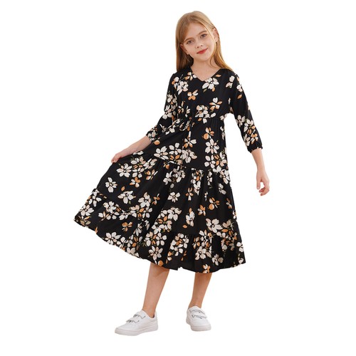 Girls Maxi Dress V Neck Daily Wear High Waist Long Dresses Cute Summer Dress - 第 10/56 張圖片