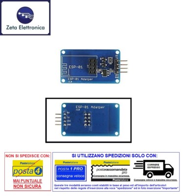 2 Pezzi Modulo Adattatore Wi-Fi ESP8266 ESP-01 - Con Stabilizzatore 3.3V E Conversione Livello 5V - Per Arduino R3 E Compatibili