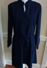 NWT Natori Navy Solid Crepe Belted Short Dress Size 12 $298