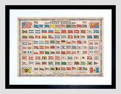 1864 JOHNSON CHART THE FLAGS AND NATIONAL EMBLEMS THE WORLD ART PRINT B12X2220