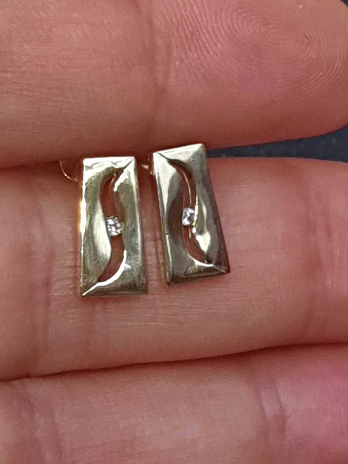 .010ct Natural Diamond Rectangular Stud Earrings … - image 1